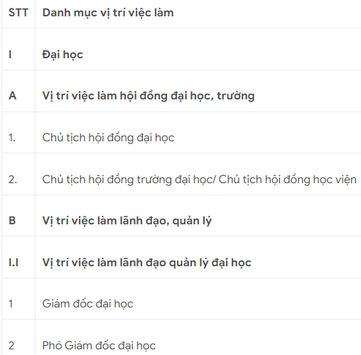 Bộ GD&ĐT hướng dẫn vị trí việc làm trong cơ sở giáo dục Đại học