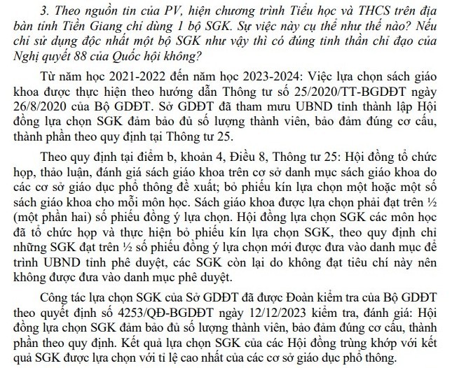 Nhiều khối lớp, môn học ở Tiền Giang chỉ sử dụng một bộ SGK