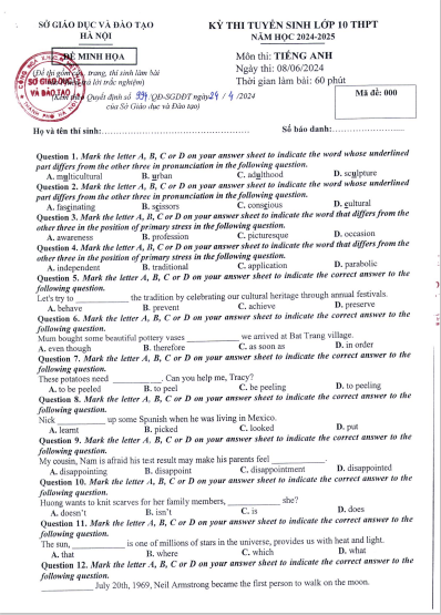 Hà Nội công bố đề minh họa 3 môn thi lớp 10