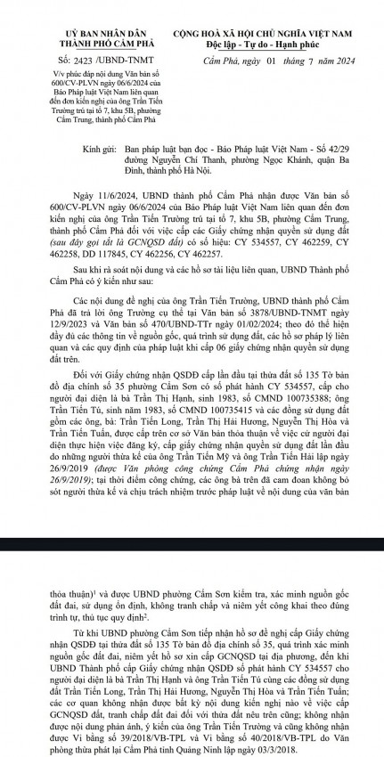 Quảng Ninh: UBND TP Cẩm Phả nói gì về vụ việc tranh chấp đất đai tại phường Cẩm Sơn?