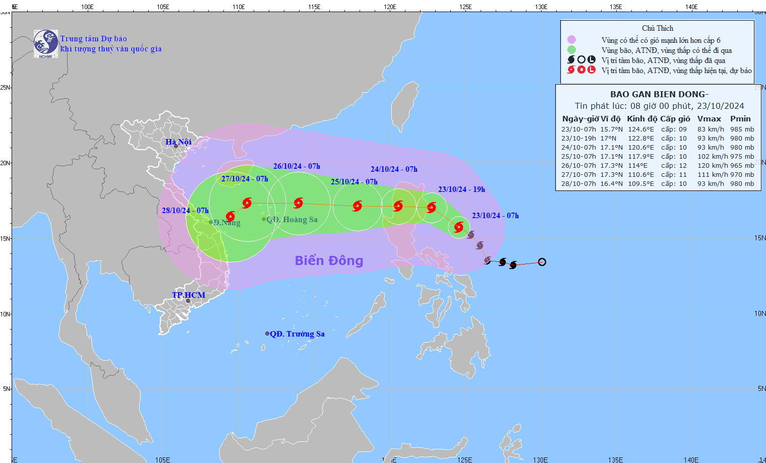 Hướng di chuyển của cơn bão Trami. (Nguồn: NCHMF)