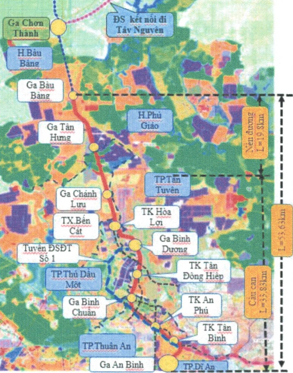 Bình đồ tổng thể đường sắt Dĩ An - Bàu Bàng.
