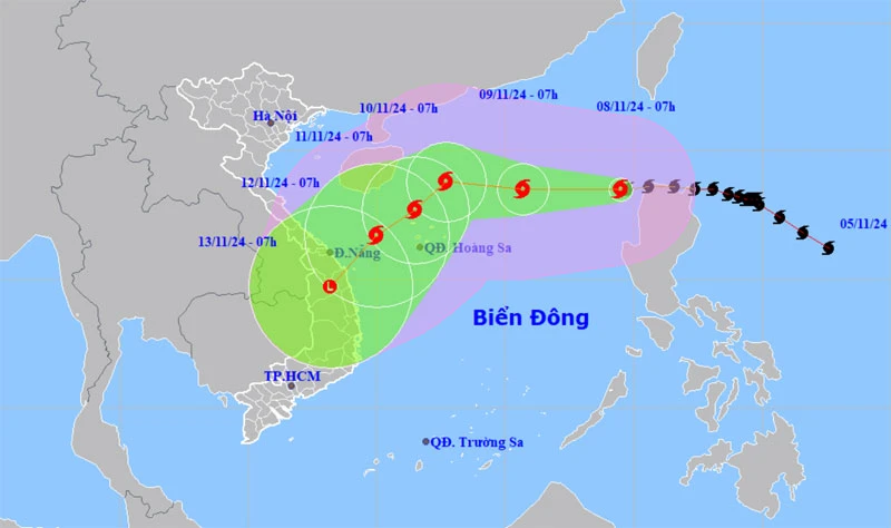 Vị trí và hướng di chuyển của bão số 7 