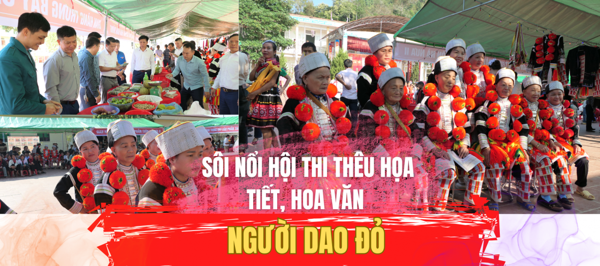 Sôi nổi Hội thi thêu họa tiết, hoa văn của người Dao đỏ ở Bắc Mê