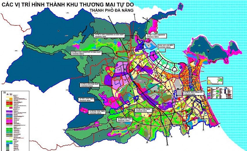 Bản đồ 10 vị trí đề xuất xây dựng các phân khu chức năng thuộc Khu TMTD Đà Nẵng 