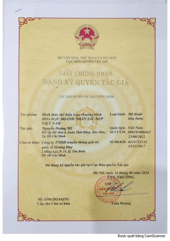 Bản quyền tổ chức cuộc thi Hoa hậu Doanh nhân Sắc đẹp Việt Nam 2025