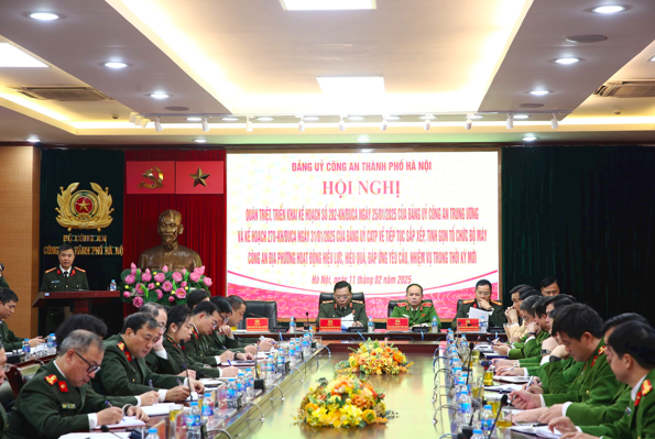 Đảng ủy Công an TP Hà Nội tổ chức quán triệt, triển khai thực hiện Kế hoạch của Đảng ủy Công an Trung ương và Kết luận của Ban Chấp hành Trung ương, Bộ Chính trị về tiếp tục sắp xếp, tinh gọn bộ máy Công an địa phương hoạt động hiệu lực, hiệu quả đáp ứng yêu cầu nhiệm vụ trong tình hình mới. Đảng ủy Công an TP Hà Nội tổ chức quán triệt, triển khai thực hiện Kế hoạch của Đảng ủy Công an Trung ương và Kết luận của Ban Chấp hành Trung ương, Bộ Chính trị về tiếp tục sắp xếp, tinh gọn bộ máy Công an địa phương hoạt động hiệu lực, hiệu quả đáp ứng yêu cầu nhiệm vụ trong tình hình mới.