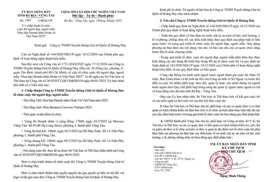 Giấy phép tổ chức cuộc thi Hoa hậu Doanh nhân Hoàn vũ Việt Nam 2025