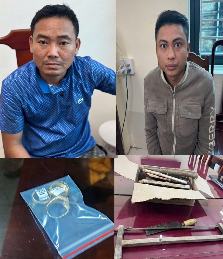 Hai đối tượng bị bắt cùng tang vật.