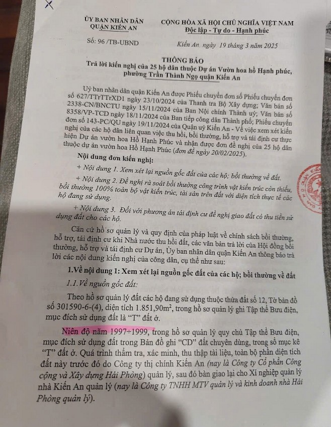 Thông báo số 96 ngày 19/03/2025 của UBND quận Kiến An