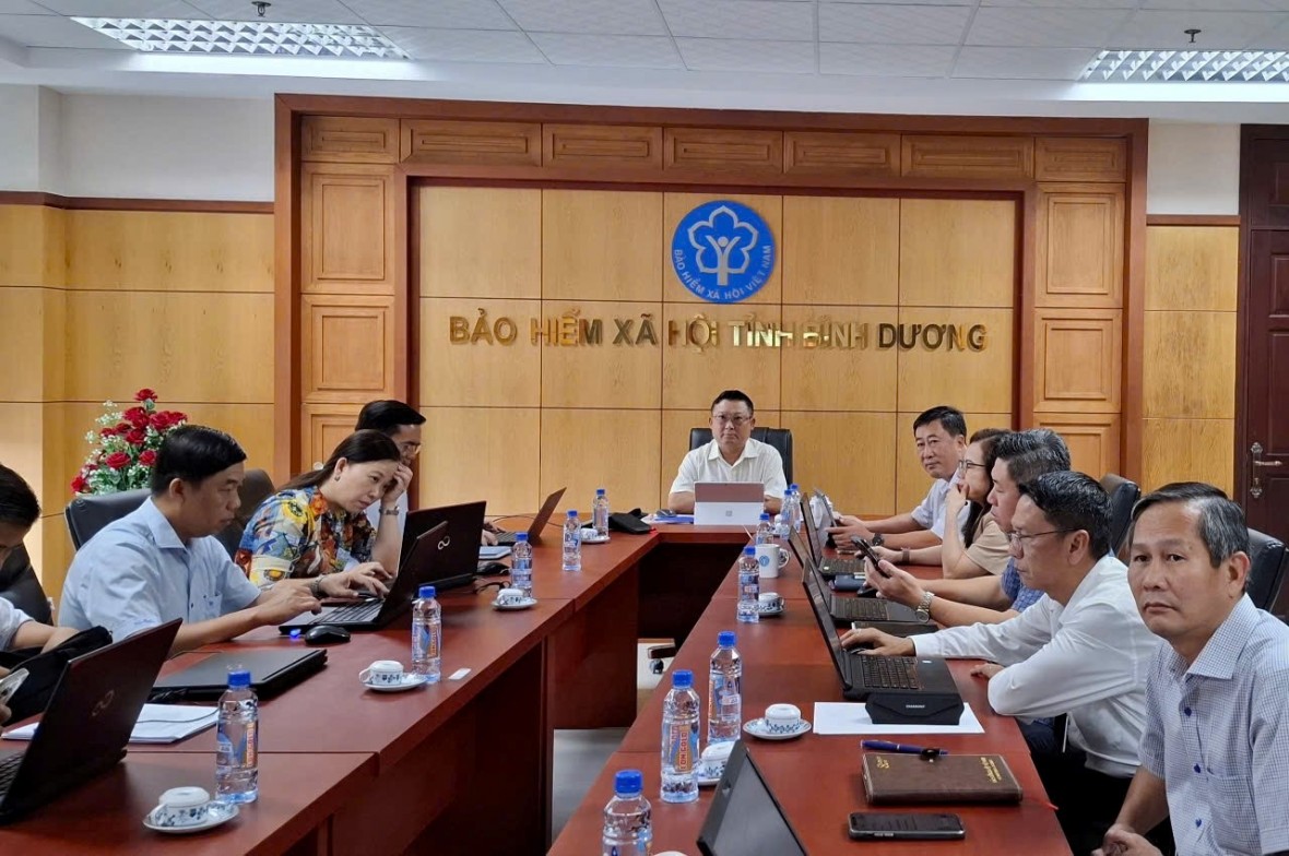 Điểm cầu Hội nghị tại BHXH tỉnh tỉnh Bình Dương.
