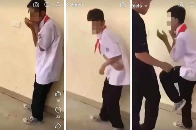 Cảnh nam sinh lớp 6 bị đánh (Ảnh: Chụp màn hình). Cảnh nam sinh lớp 6 bị đánh (Ảnh: Chụp màn hình).