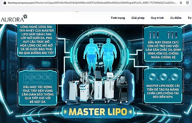 Quảng cáo về công nghệ giảm mỡ tại website thammyvienaurora.com. Ảnh chụp màn hình ngày 9/5.