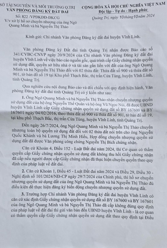 Có hay không những sai phạm về thủ tục hành chính, UBND huyện Vĩnh Linh cần giải quyết dứt điểm kiến nghị của công dân