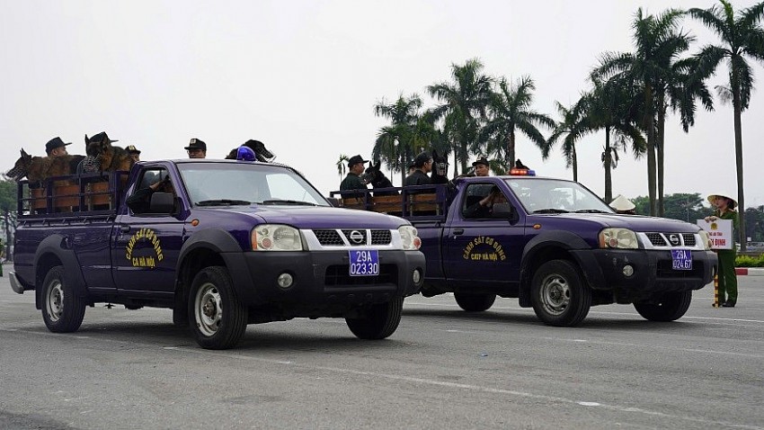 Khối phương tiện tham gia diễu hành của lực lượng Cảnh sát cơ động.