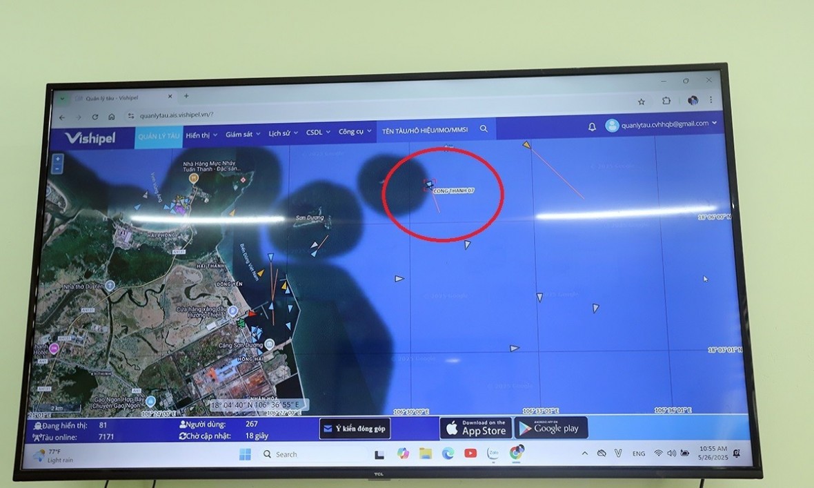 Vị trí tàu Thành Công 07 gặp nạn - Ảnh BHT.