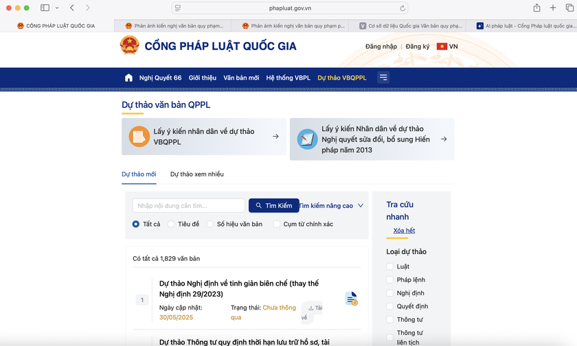 Hướng dẫn sử dụng Cổng Pháp luật quốc gia