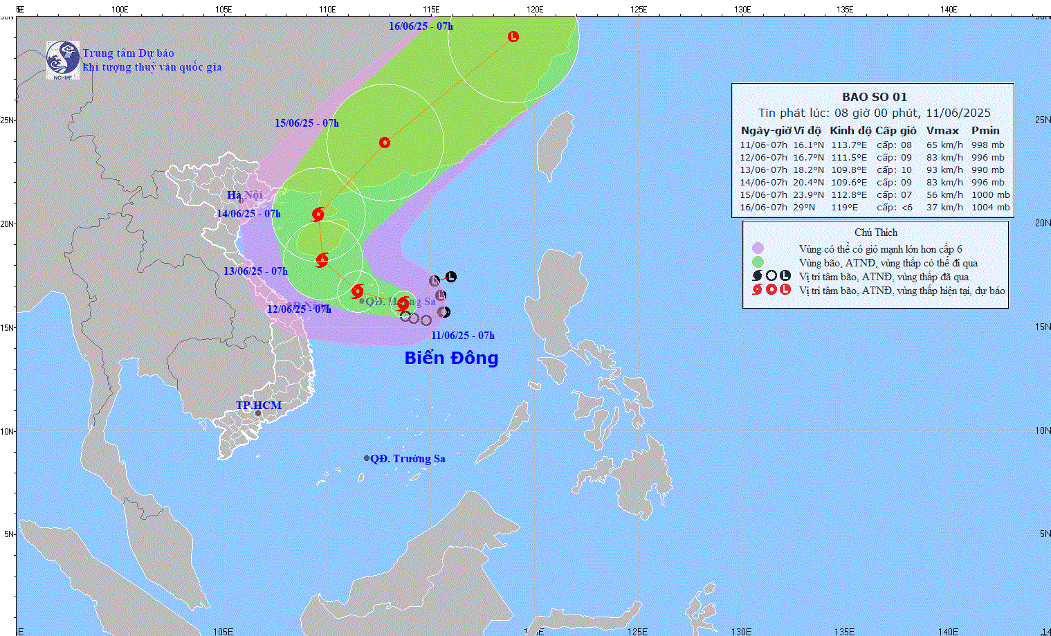 Hướng di chuyển của bão