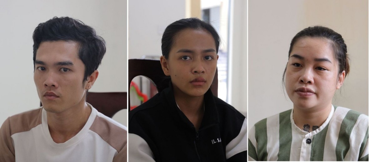Khởi tố, bắt tạm giam 3 đối tượng mua bán người qua biên giới Các đối tượng tại cơ quan công an. (Ảnh: Báo Tây Ninh)