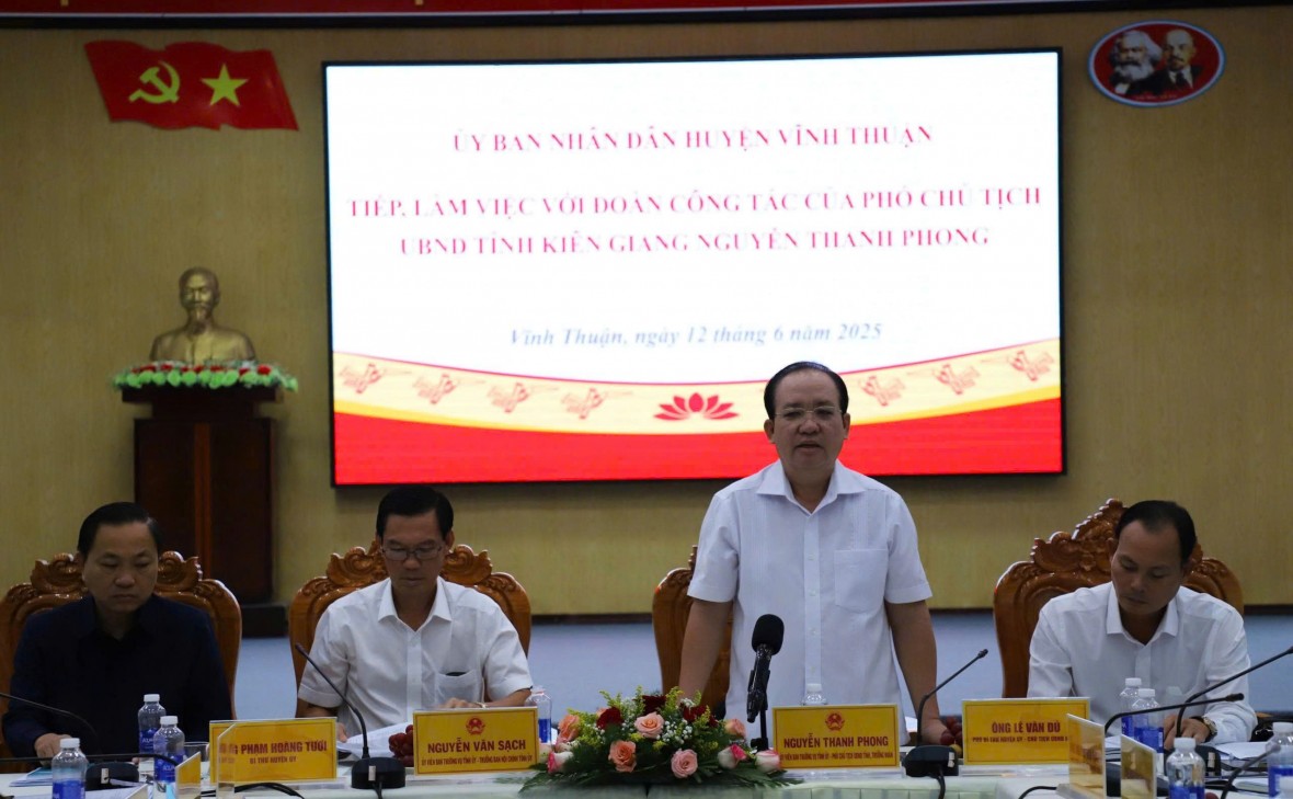 Đoàn công tác tỉnh Kiên Giang kiểm tra, khảo sát và làm việc tại huyện Vĩnh Thuận