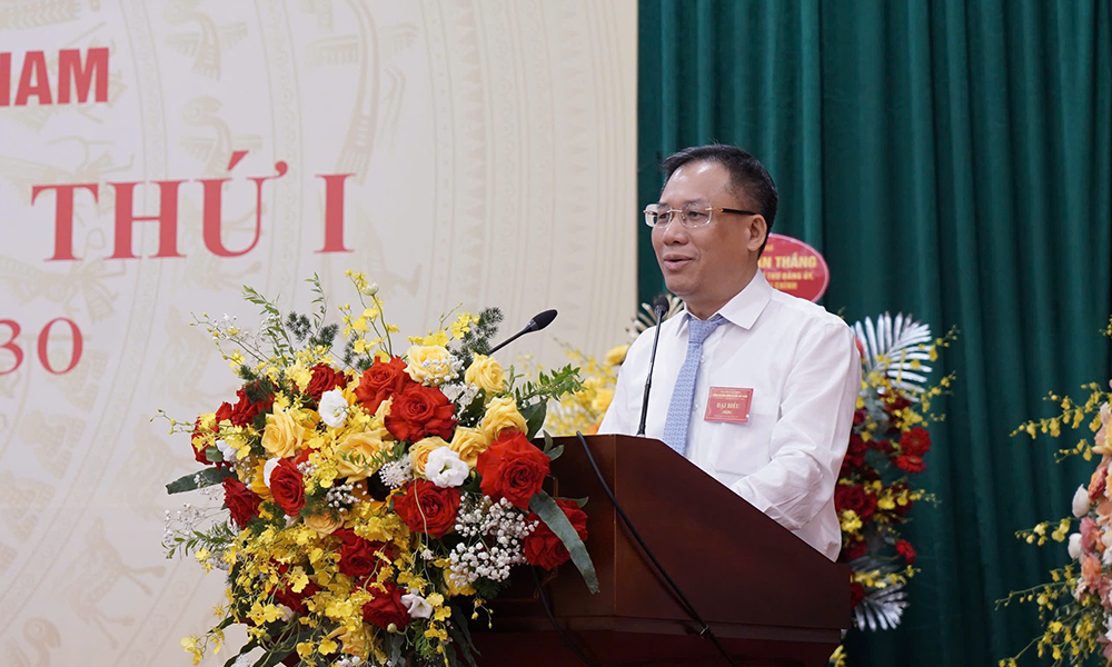 Bí thư Đảng ủy, Giám đốc BHXH Việt Nam Lê Hùng Sơn phát biểu tại Đại hội