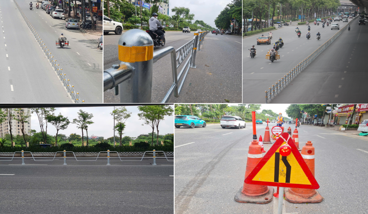 CSGT tăng cường phân luồng, hướng dẫn người dân trên 2 tuyến đường lắp dải phân cách cứng