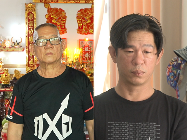 Hai đối tượng Huỳnh Bạch Đằng và con trai và Huỳnh Đằng Phong cầm đầu đường dây "tín dụng đen" tại Sóc Trăng. Ảnh Công an Sóc Trăng