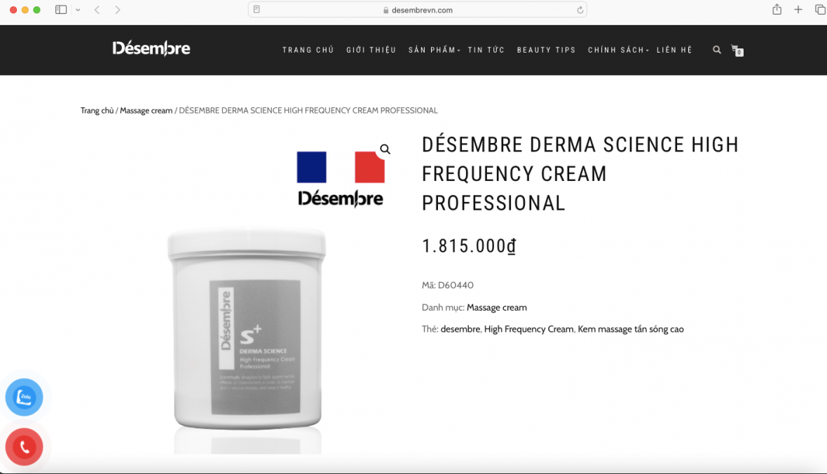 Cục Quản lý Dược thu hồi mỹ phẩm Désembre Derma Science do Công ty Hyunjin C&T phân phối. Cục Quản lý Dược thu hồi mỹ phẩm Désembre Derma Science do Công ty Hyunjin C&T phân phối.