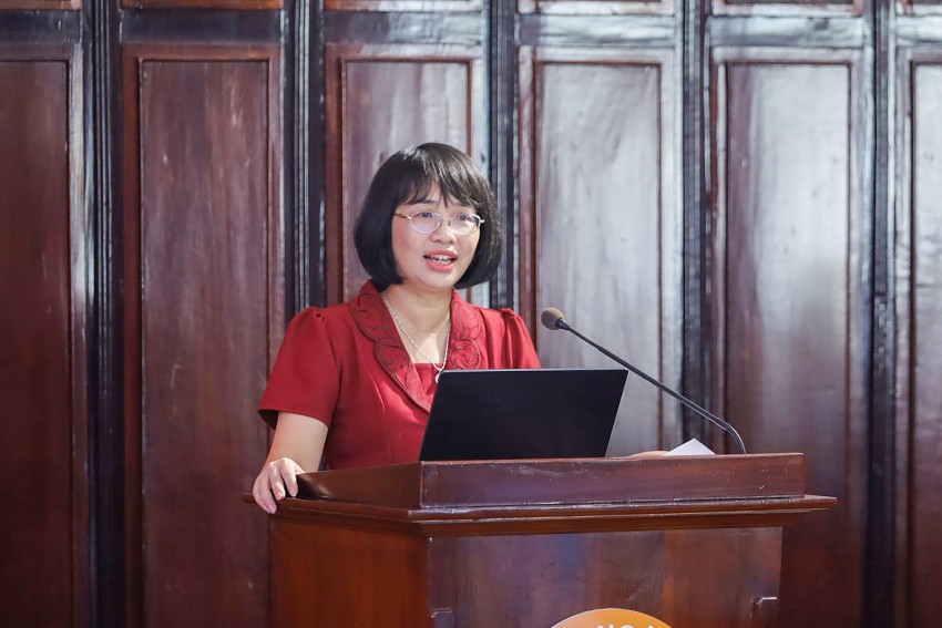 PGS.TS Phạm Thị Hoàng Anh - Phó Giám đốc phụ trách Ban Giám đốc Học viện phát biểu tại buổi Tọa đàm.