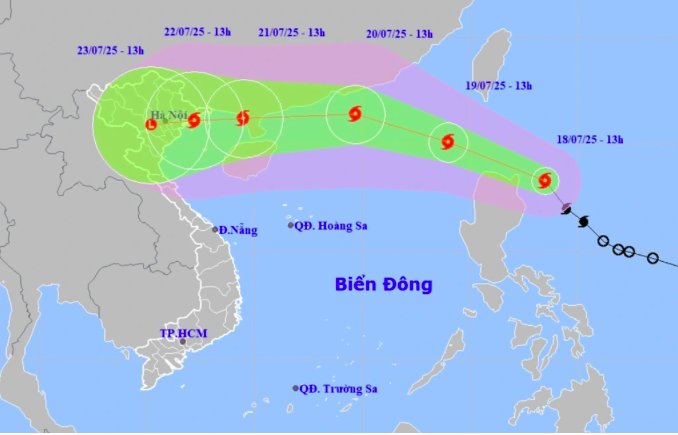Hình ảnh và hướng di chuyển của bão Wipha (Ảnh: NCHMF). Hình ảnh và hướng di chuyển của bão Wipha (Ảnh: NCHMF).