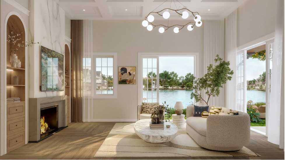 Sau mỗi khung cửa là không gian cây xanh, mặt nước ngập tràn