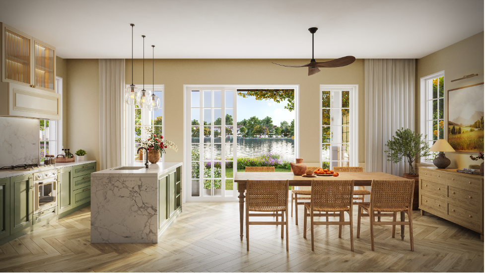 Mỗi bữa cơm của chủ nhân đều trở nên lãng mạn nhờ không gian hòa vào thiên nhiên 