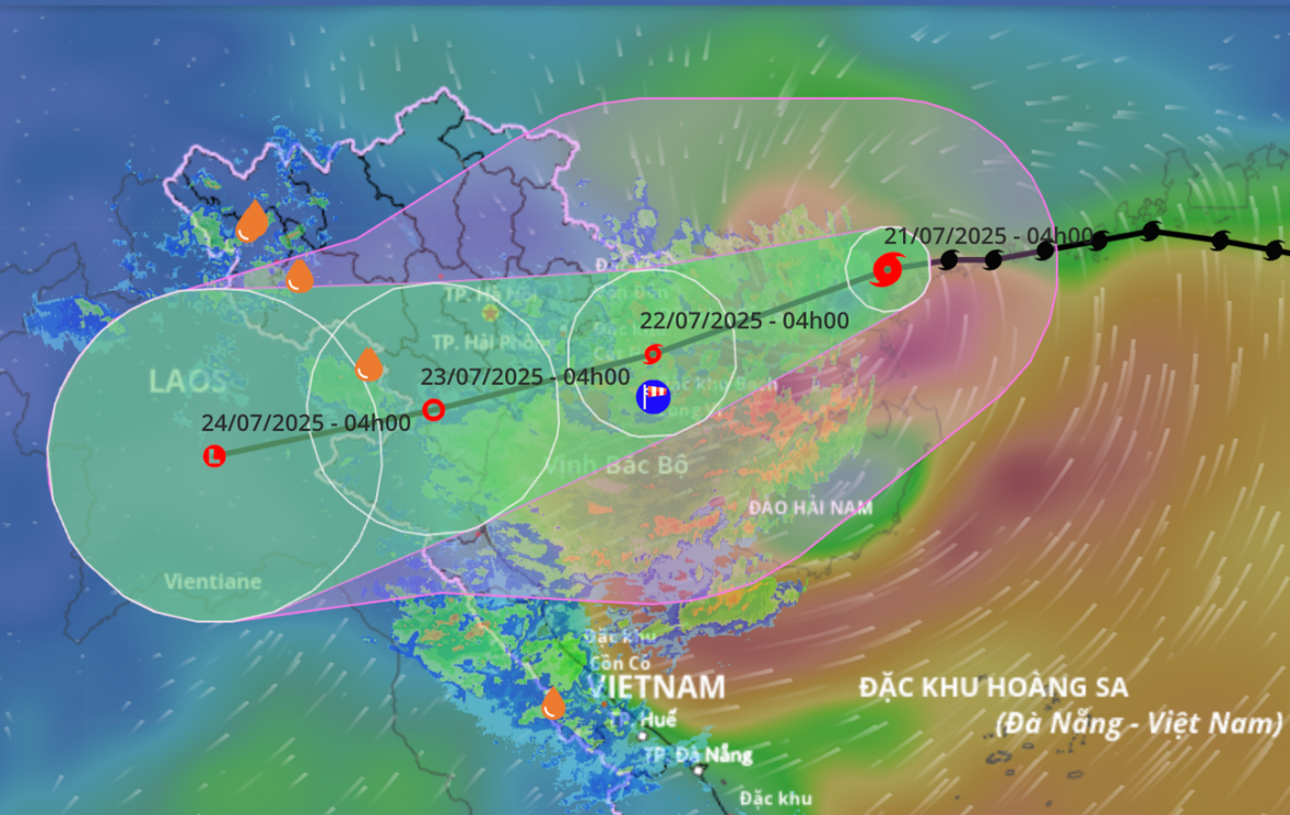 Dự báo mới nhất về đường đi và vùng ảnh hưởng của bão Wipha.
