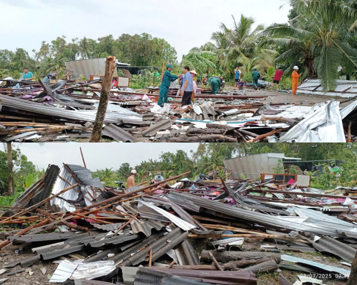 Lốc xoáy gây thiệt hại 22 căn nhà tại xã Ninh Thạnh Lợi, tỉnh Cà Mau