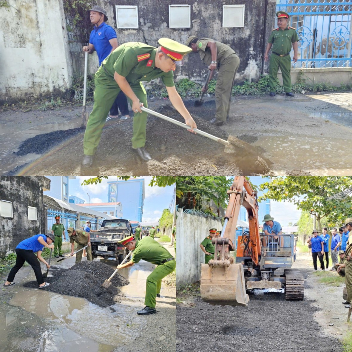 Cà Mau: Công an phường Giá Rai ra quân sửa chữa tuyến đường phục vụ dân sinh