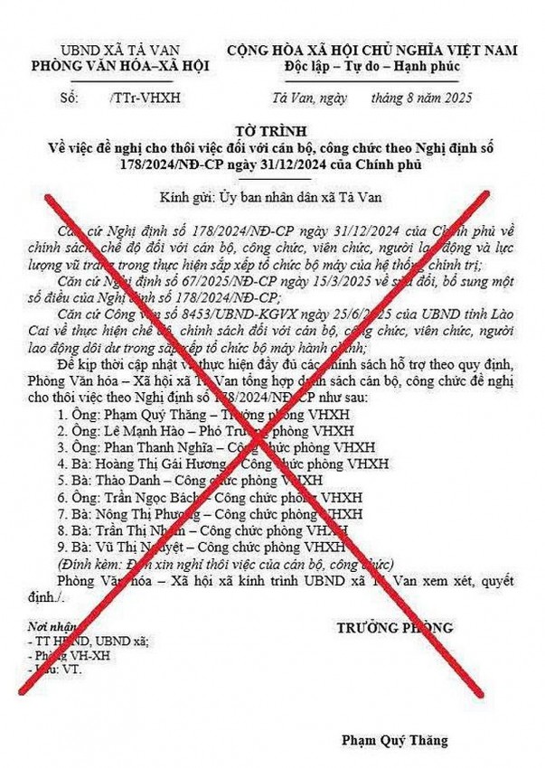 Làm rõ sự thật về tờ trình cho thôi việc của 9 cán bộ xã ở Lào Cai Làm rõ sự thật về tờ trình cho thôi việc của 9 cán bộ xã ở Lào Cai