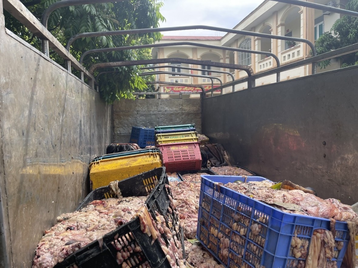 Phát hiện xe tải chở hơn 2 tấn mỡ và da bò bốc mùi hôi thối, không rõ nguồn gốc