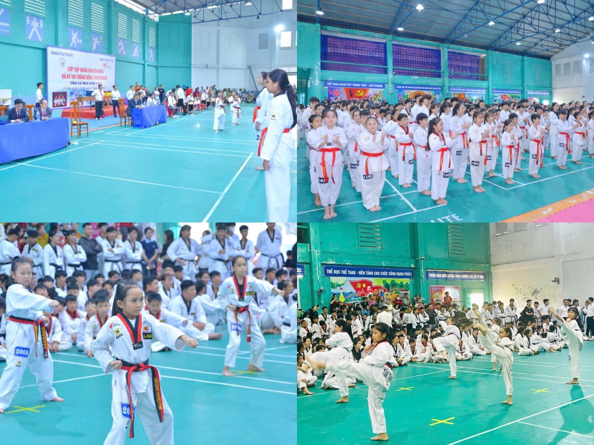 Gần 700 võ sinh ở Cà Mau tham gia Kỳ thi thăng đẳng Taekwondo năm 2025