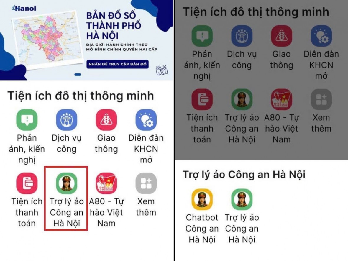 Kết nối đến Chatbot thông qua ứng dụng Công dân Thủ đô số - iHanoi của UBND Thành phố.