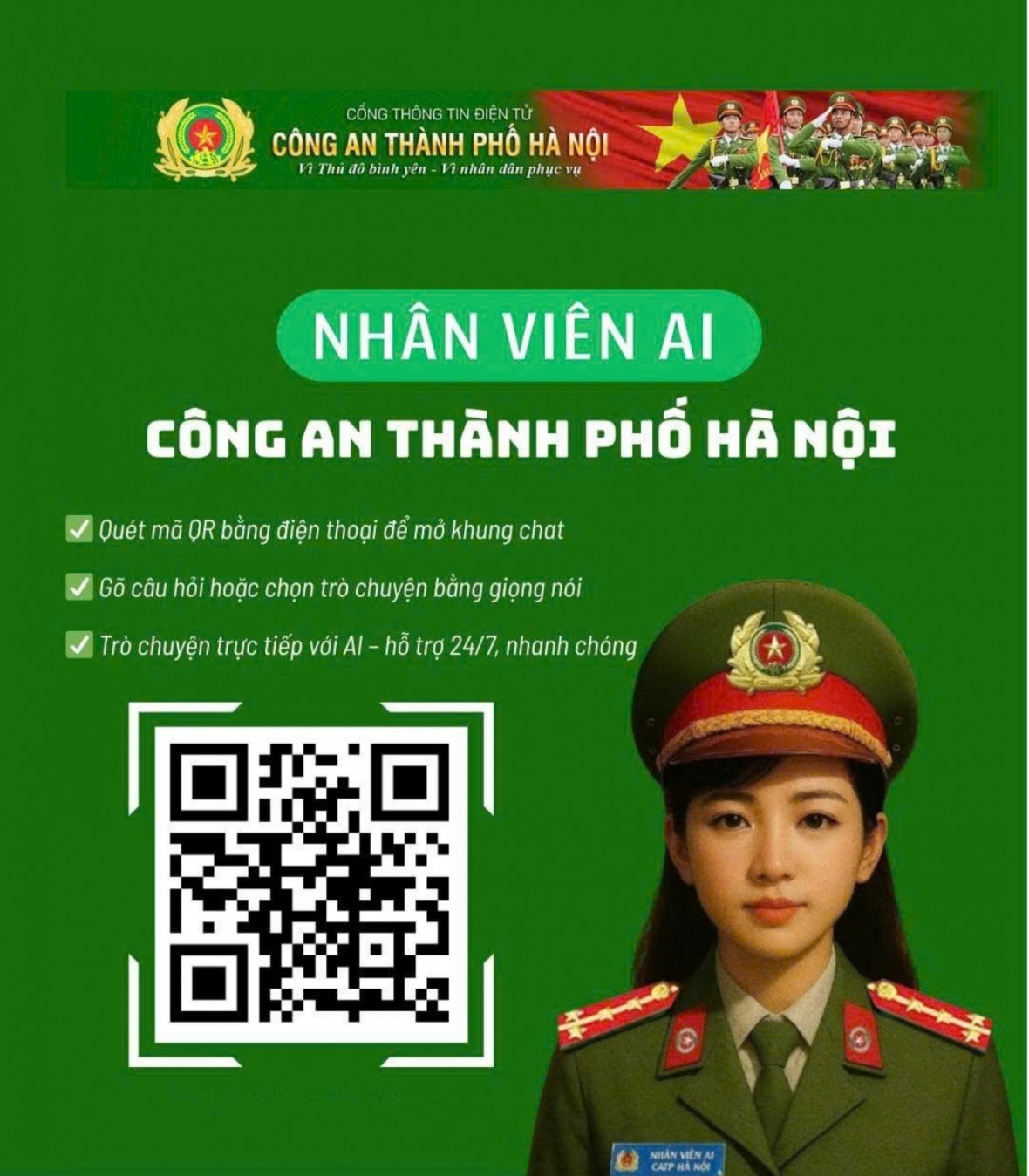 Sau khi kết nối Chatbot người dân có thể sử dụng tin nhắn (ký tự hoặc giọng nói) để tra cứu thông tin và sẽ được hệ thống tự động trả lời, cung cấp thông tin 24/7.