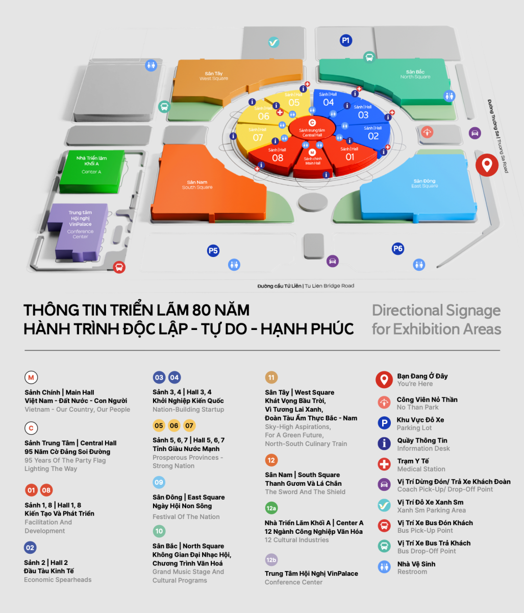 Sơ đồ bố trí gian hàng tại triển lãm vòng ngoài.