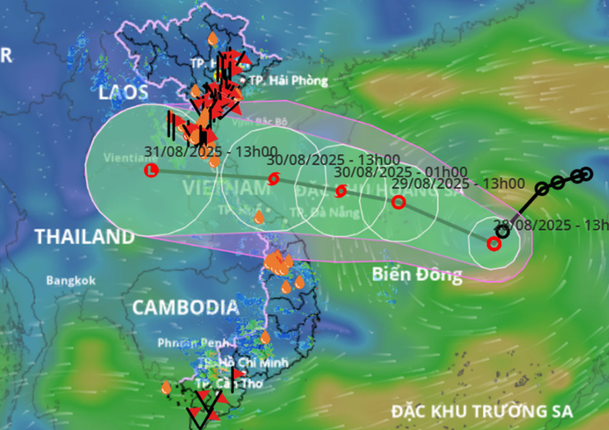 Hướng di chuyển của áp thấp nhiệt đới, khả năng mạnh lên thành bão. Nguồn: Hệ thống giám sát thiên tai Việt Nam