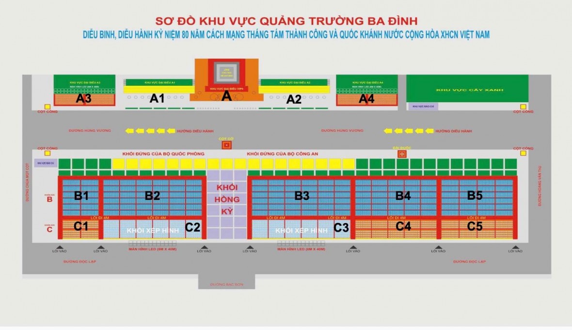 Sơ đồ khu vực Quảng trường Ba Đình. Ảnh: Bộ Công an