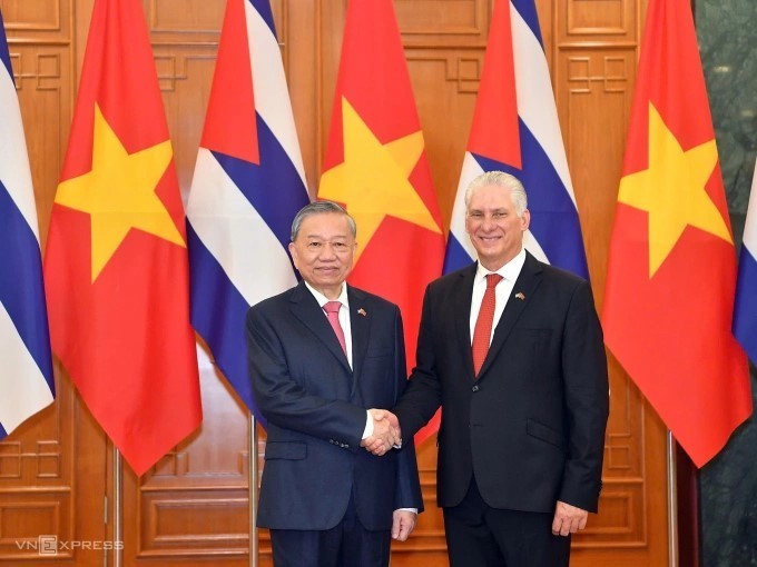 ổng Bí thư Tô Lâm và Bí thư thứ nhất, Chủ tịch Cuba Miguel Diaz-Canel Bermudez trong cuộc gặp ngày 1/9. 