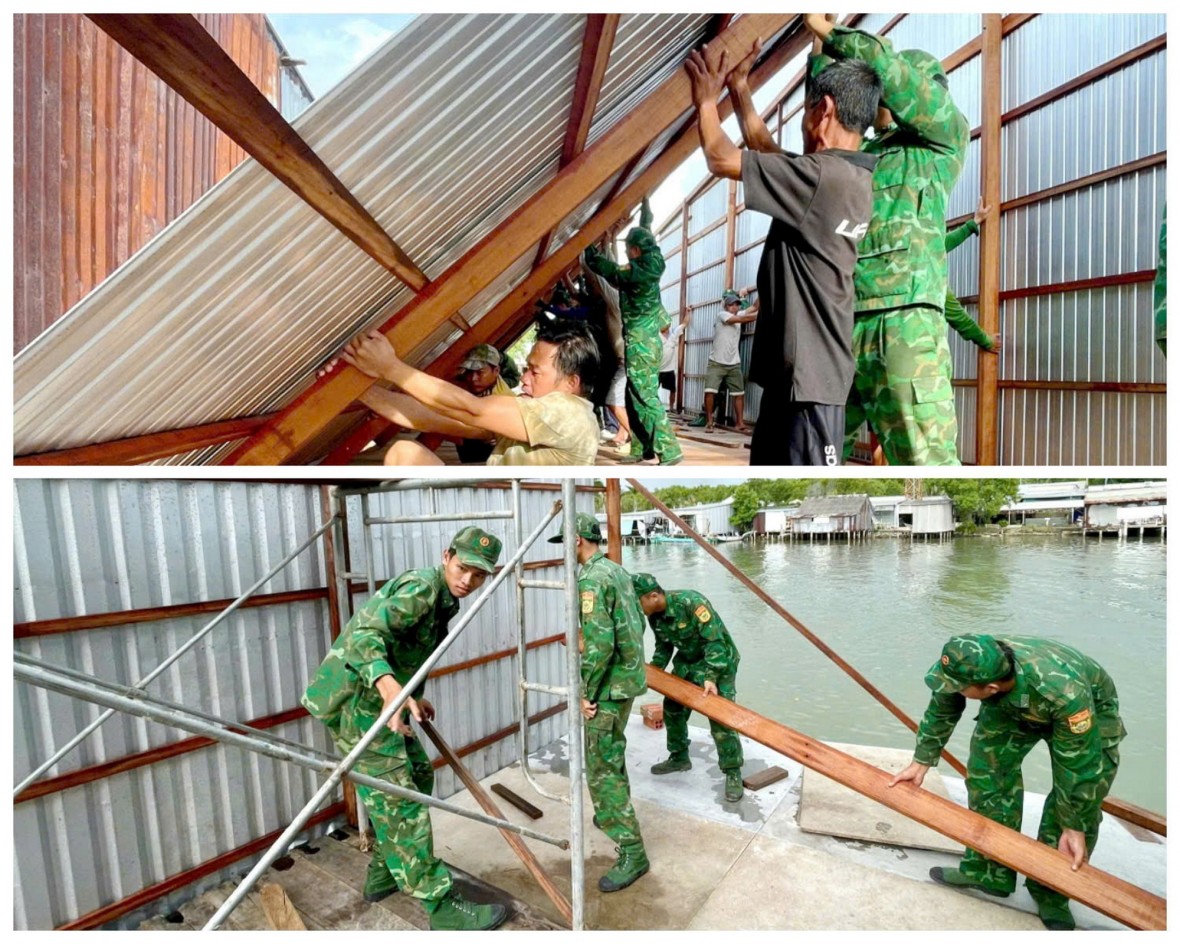 Bộ đội Biên phòng Cà Mau giúp hộ nghèo dựng lại nhà sau thiên tai