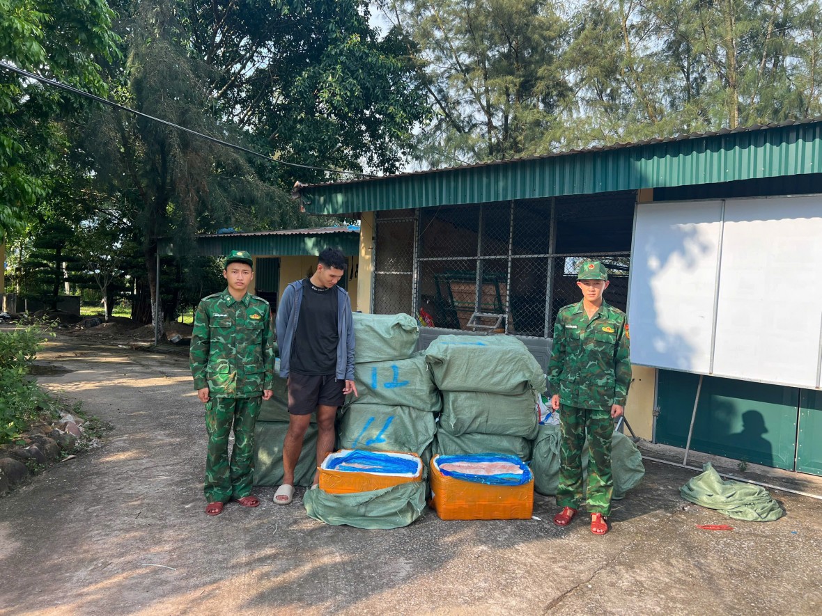 Biên phòng Trà Cổ bắt giữ 600kg nội tạng lợn đông lạnh nhập lậu trên biển