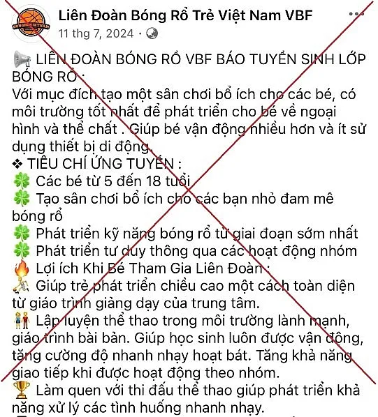 Cảnh báo thủ đoạn lừa đảo mạo danh “Liên đoàn bóng rổ Việt Nam”