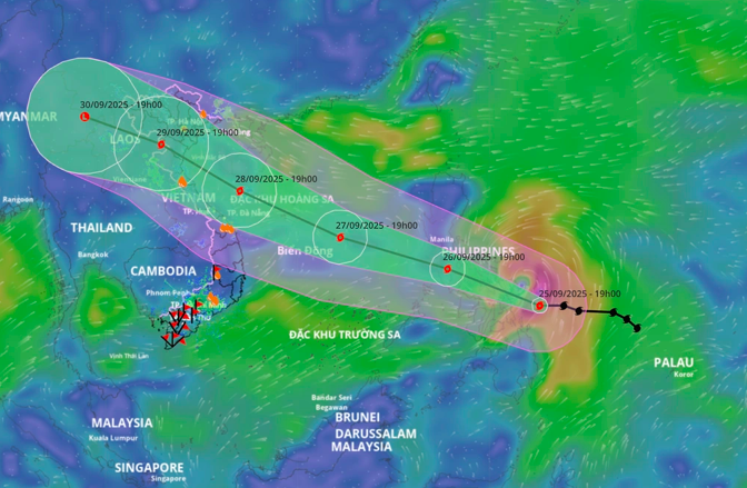 Hướng di chuyển của bão Bualoi (Ảnh: Hệ thống giám sát thiên tai Việt Nam).