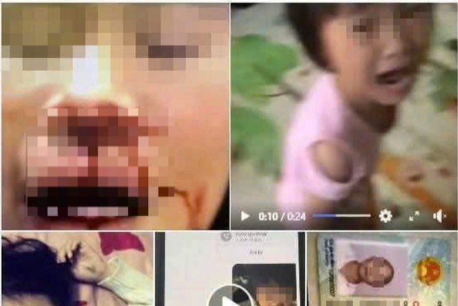 Hình ảnh lan truyền mạng xã hội tố người đàn ông hành hạ hai con đẻ (Ảnh chụp màn hình).