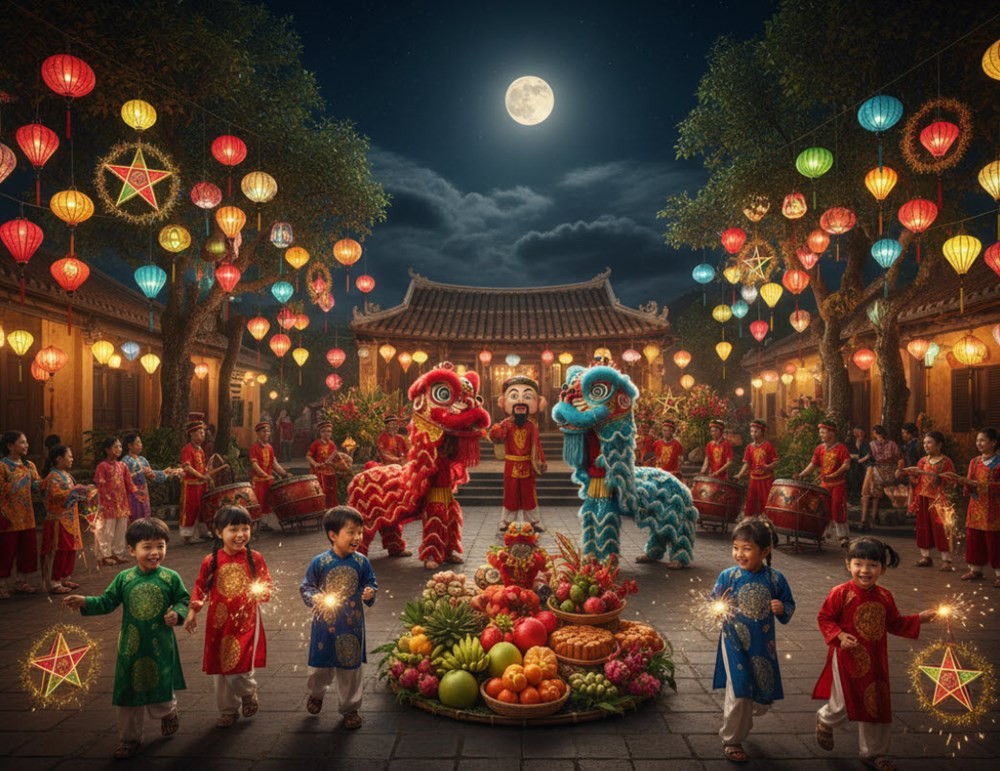 Bày cỗ trông trăng, rước đèn là những hoạt động đặc trưng, sôi nổi trong dịp Tết Trung thu.